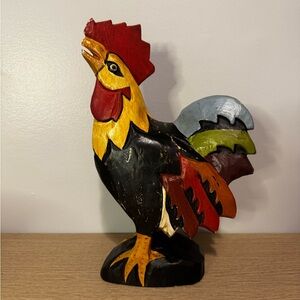 Colorful Carved Wood Rooster Bird Figurine – Multicolor Decorative Accent